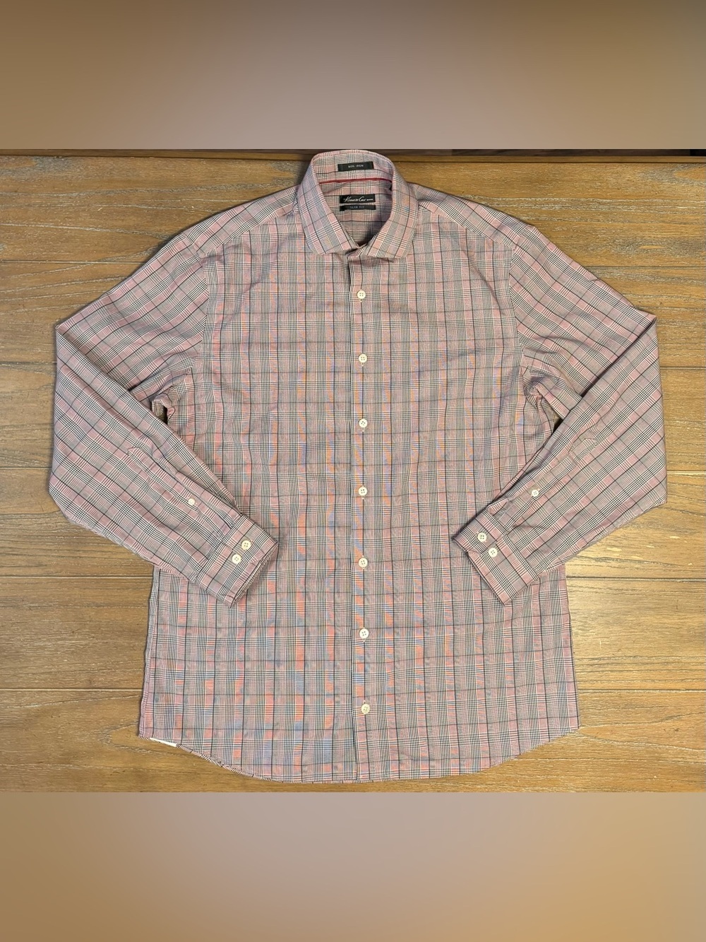 Kenneth Cole New York Pink & Blue Grid-Check Dress Shirt #143